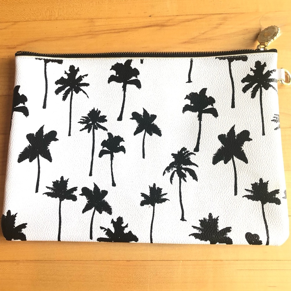 Rare NWOT Stoney Clover Lane Palm Tree Print Colorful Pouch Makeup Vegan Leather